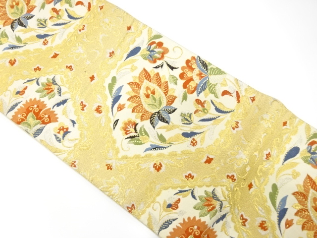 JAPANESE KIMONO / ANTIQUE FUKURO OBI / SILK / FLORAL SARASA